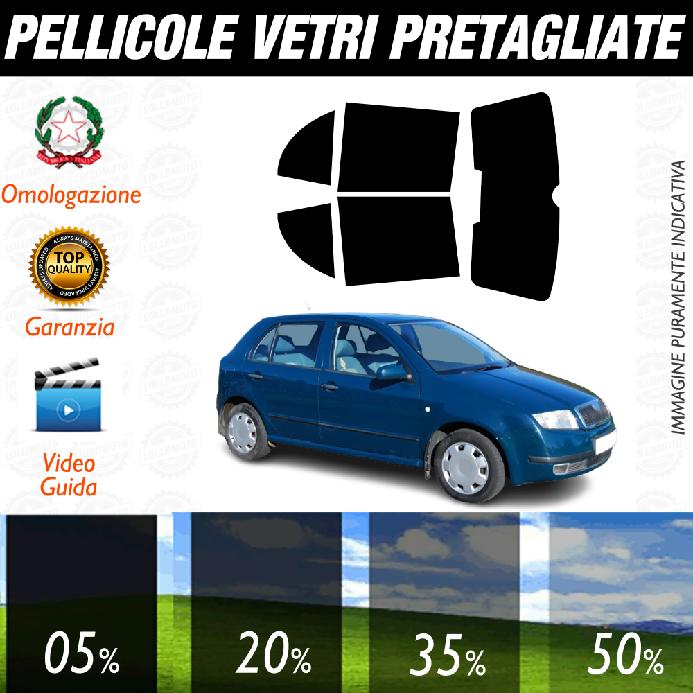 Skoda Fabia 5P dal 2000 al 2004 Pellicole Oscuramento Vetri Auto Pre Tagliate a Misura