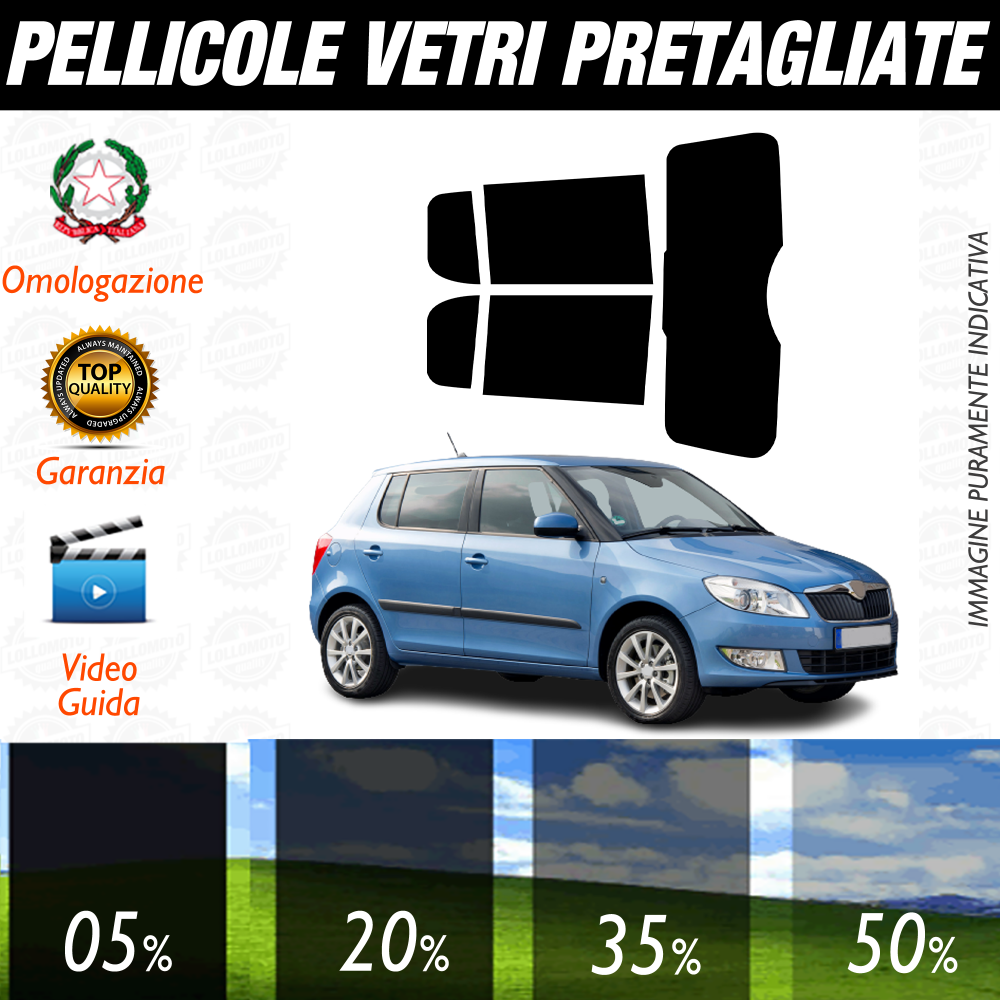 Skoda Fabia 5P dal 2007 al 2014 Pellicole Oscuramento Vetri Auto Pre Tagliate a Misura