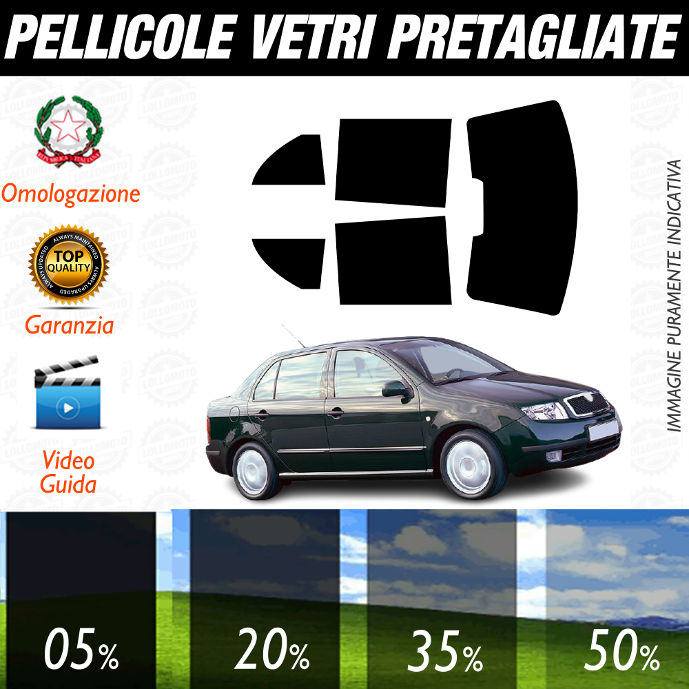 Skoda Fabia Berlina dal 2000 al 2004 Pellicole Oscuramento Vetri Auto Pre Tagliate a Misura