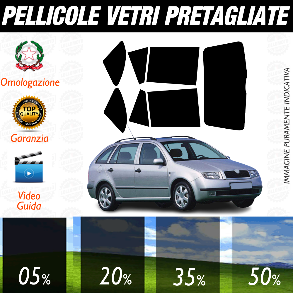 Skoda Fabia Sw dal 2001 al 2006 Pellicole Oscuramento Vetri Auto Pre Tagliate a Misura