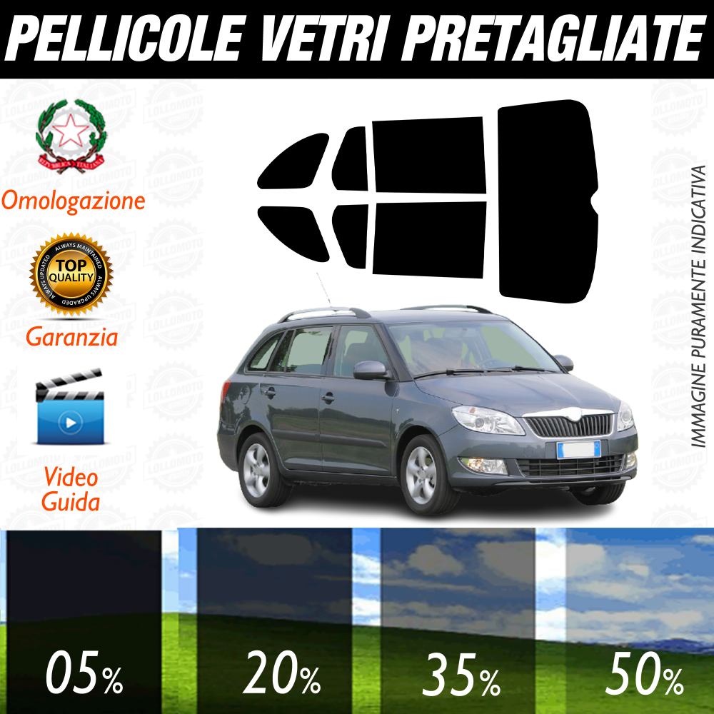 Skoda Fabia Sw dal 2007 al 2014 Pellicole Oscuramento Vetri Auto Pre Tagliate a Misura