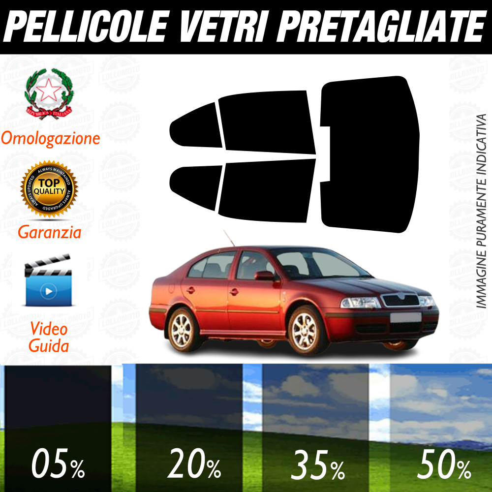Skoda Octavia Berlina dal 2004 al 2008 Pellicole Oscuramento Vetri Auto Pre Tagliate a Misura
