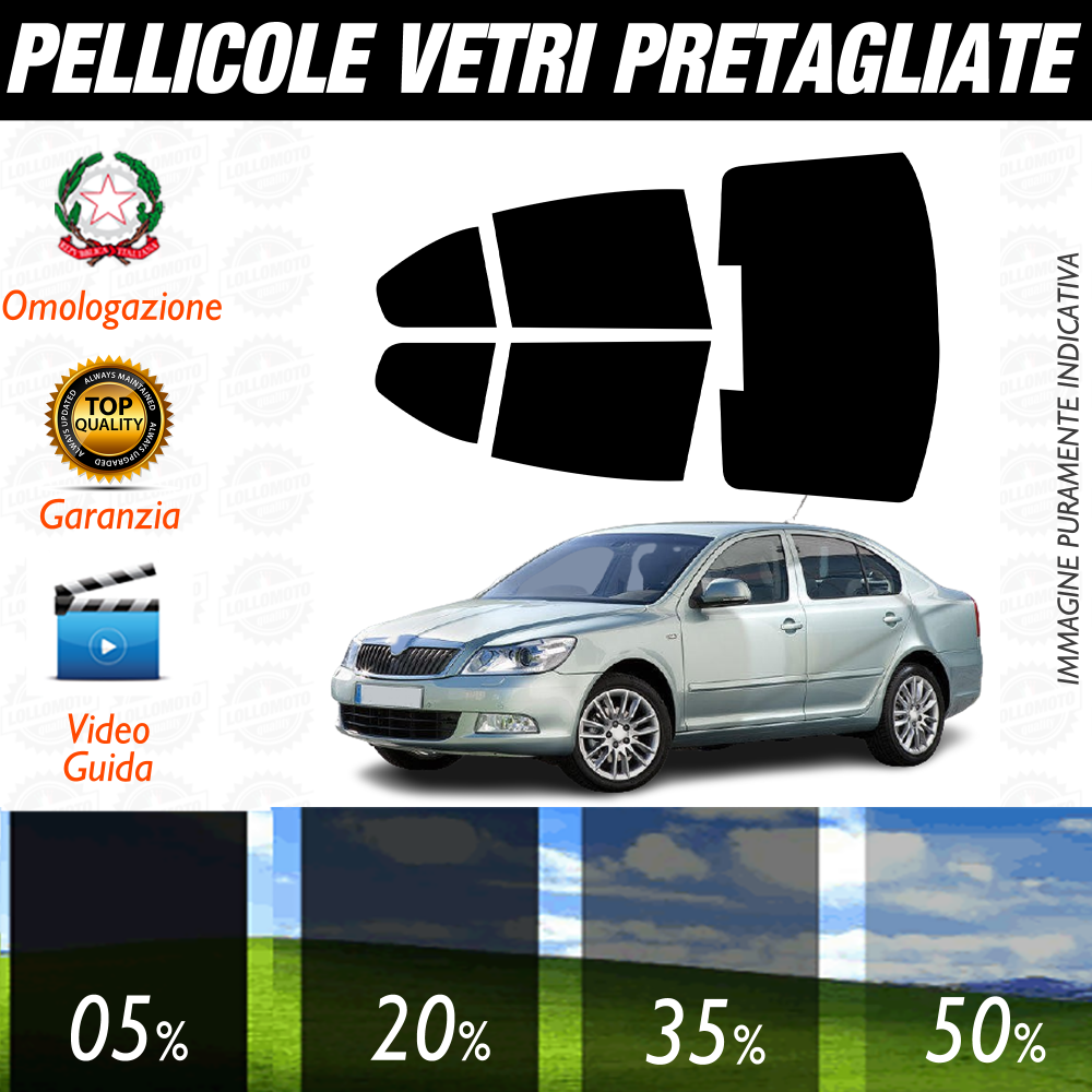 Skoda Octavia Berlina dal 2008 al 2012 Pellicole Oscuramento Vetri Auto Pre Tagliate a Misura