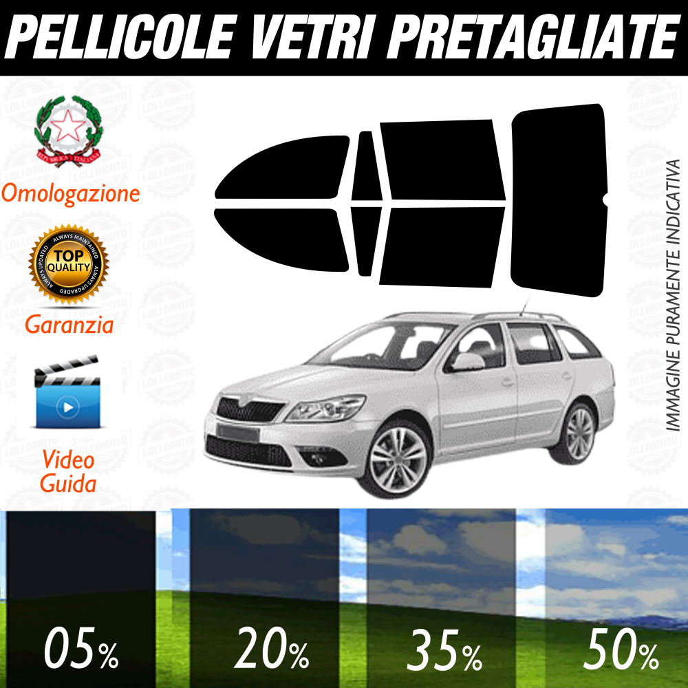 Skoda Octavia Sw dal 2008 al 2014 Pellicole Oscuramento Vetri Auto Pre Tagliate a Misura