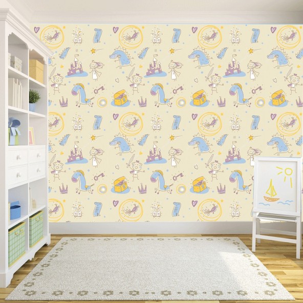 Carta da Parati Camera Bambini Draghi e Castelli Interior