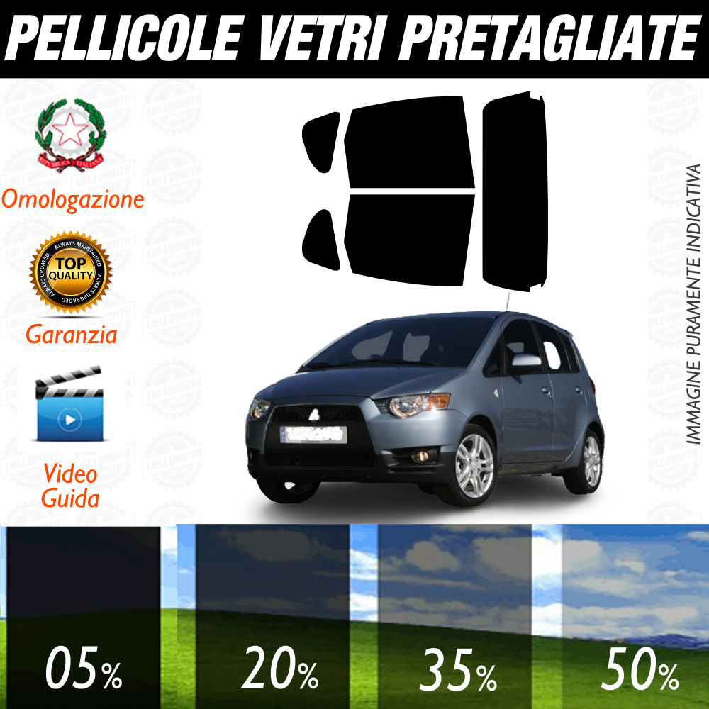 Mitsubishi Colt 5P dal 2008 al 2012 Pellicole Oscuramento Vetri Auto Pre Tagliate a Misura