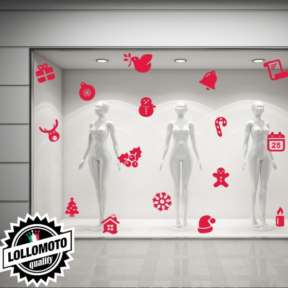 Kit 16 pz Adesivi Natalizi Allestimento Vetrine Stickers Design