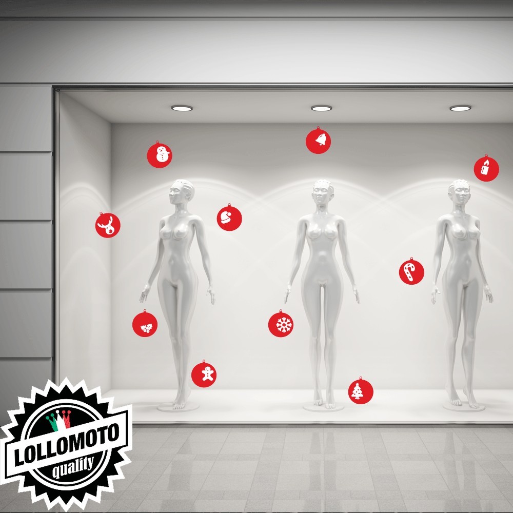 Kit 20 pz Adesivi Natalizi Palle Di Natale Allestimento Vetrine