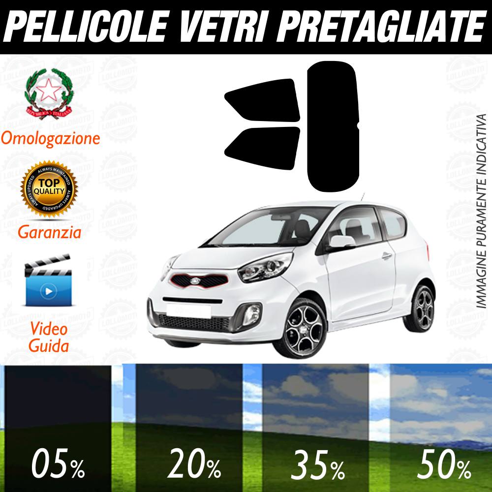 Kia Picanto 3P dal 2011 al 2016 Pellicole Oscuramento Vetri Auto Pre Tagliate a Misura