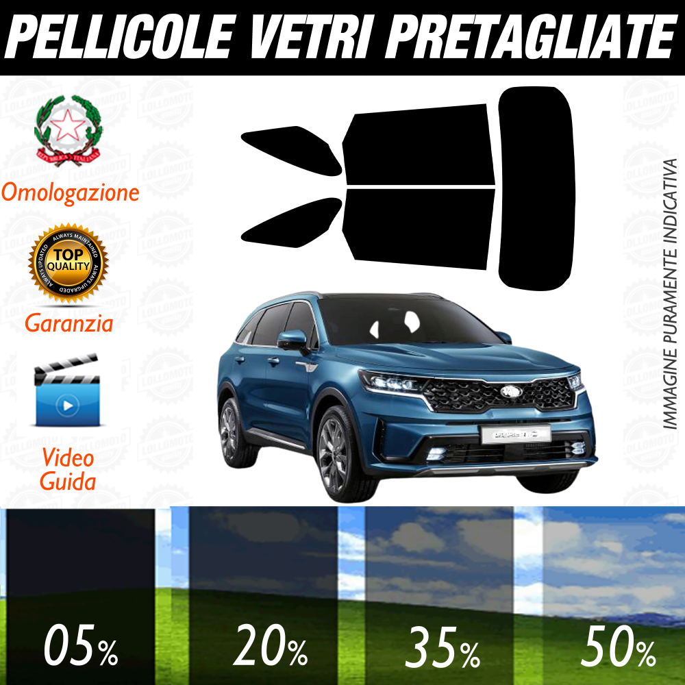 Kia Sorento dal 2020 a Oggi Pellicole Oscuramento Vetri Auto Pre Tagliate a Misura