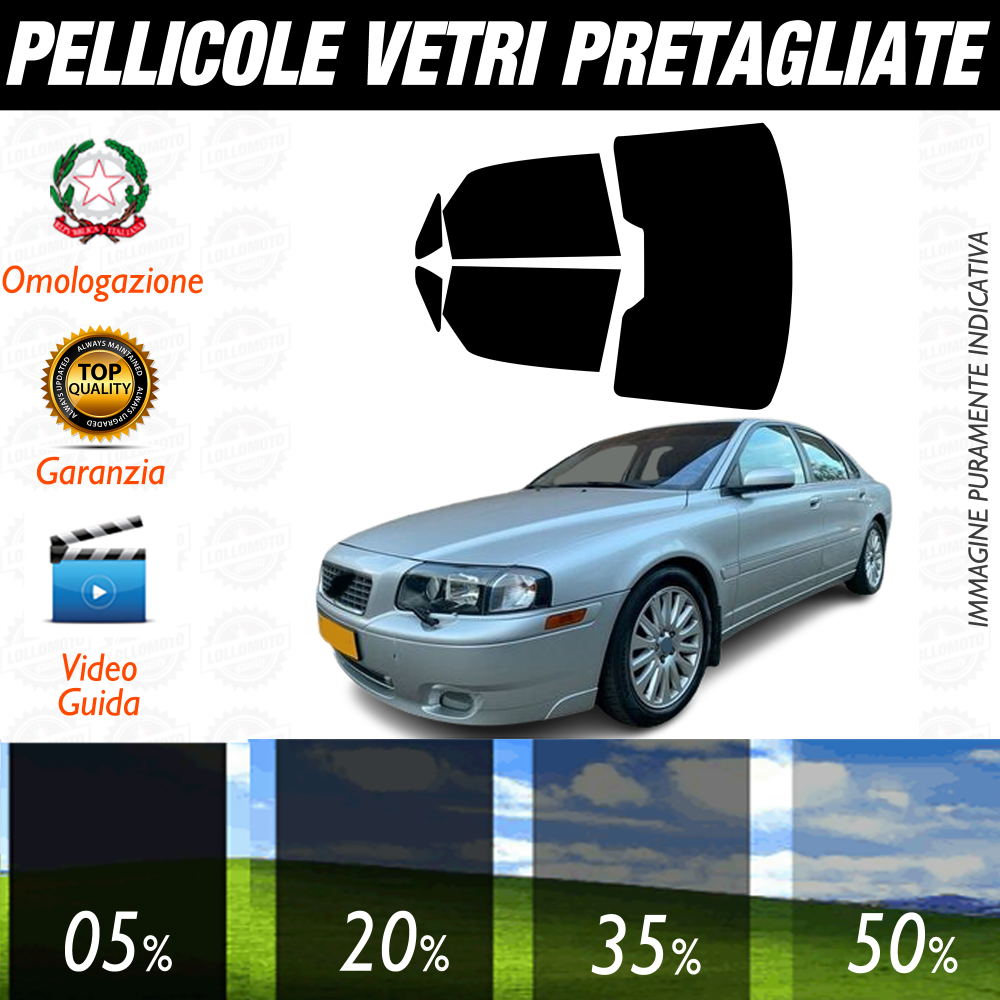 Volvo S80 Berlina dal 1999 al 2006 Pellicole Oscuramento Vetri Auto Pre Tagliate a Misura