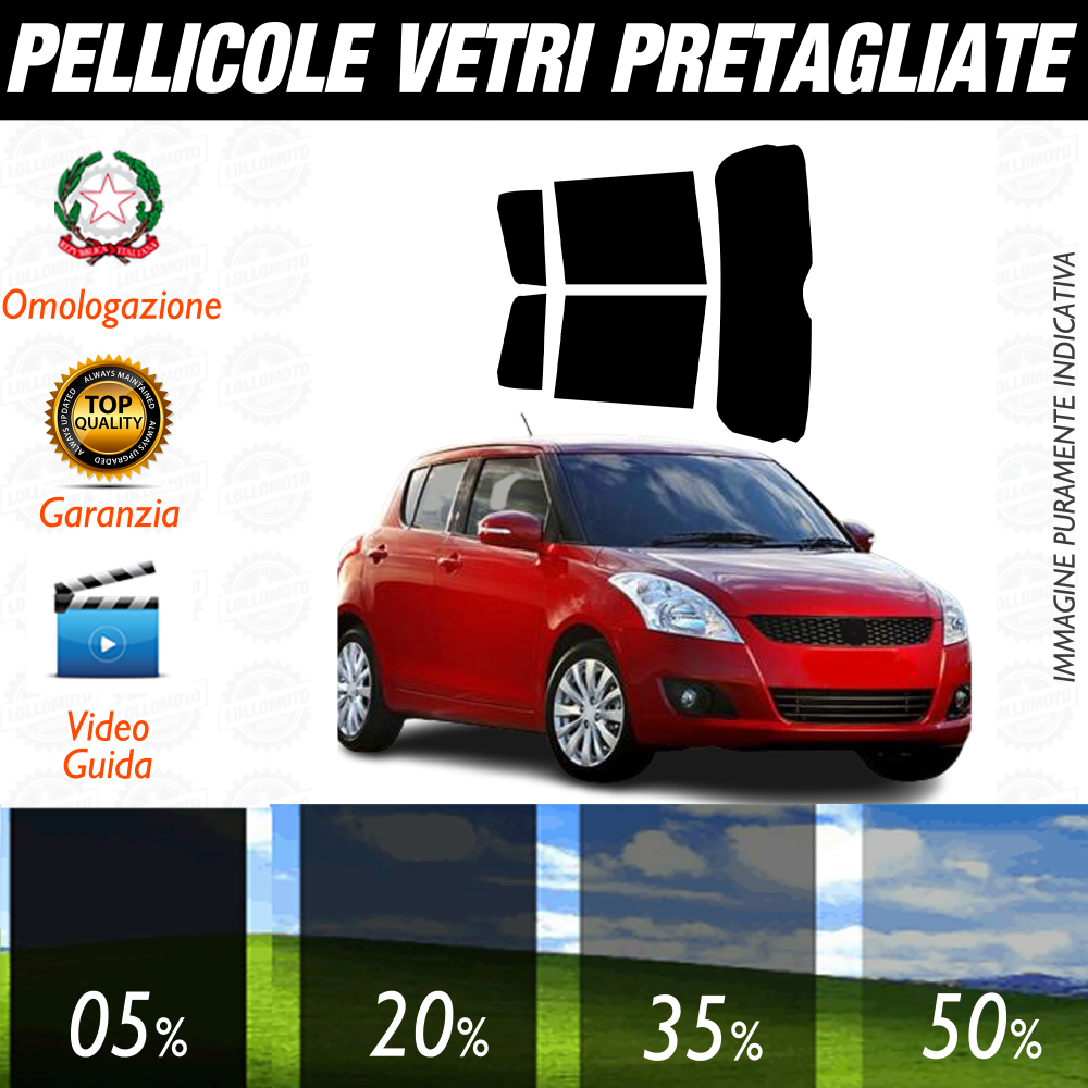Suzuki Swift 5P dal 2005 al 2010 Pellicole Oscuramento Vetri Auto Pre Tagliate a Misura
