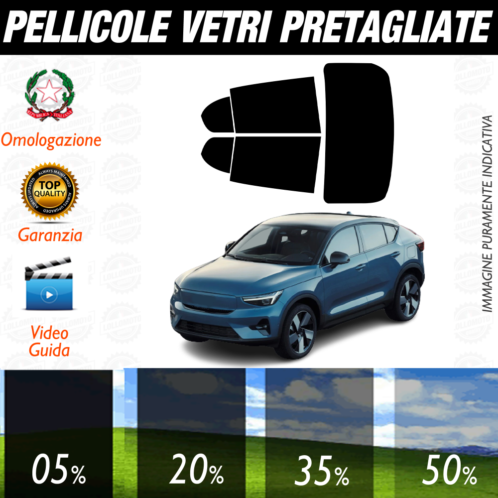 Volvo C40 dal 2021 a Oggi Pellicole Oscuramento Vetri Auto Pre Tagliate a Misura