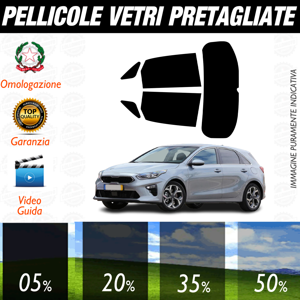 Kia Ceed 5P dal 2018 a Oggi Pellicole Oscuramento Vetri Auto Pre Tagliate a Misura