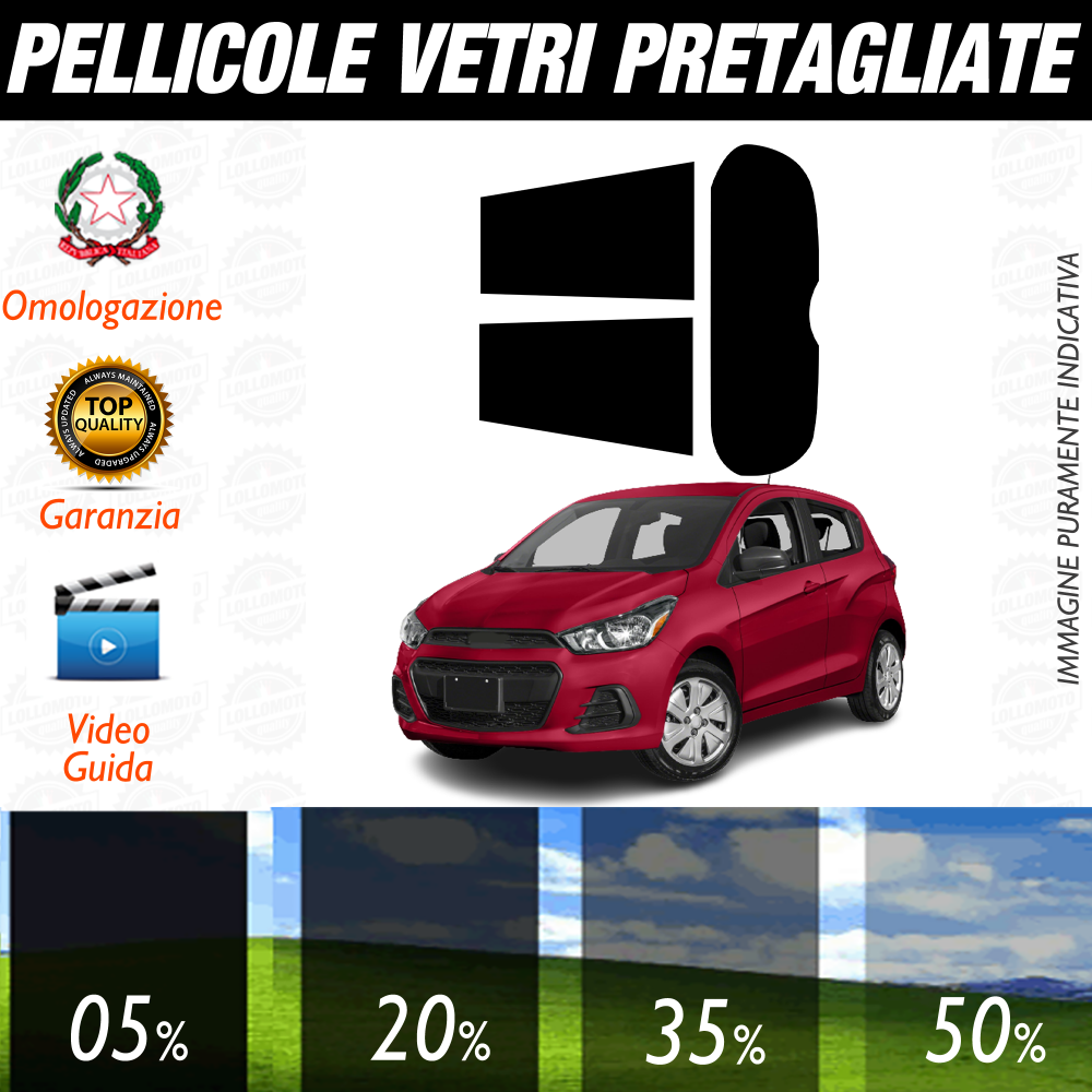 Chevrolet Spark dal 2016 a Oggi Pellicole Oscuramento Vetri Auto Pre Tagliate a Misura
