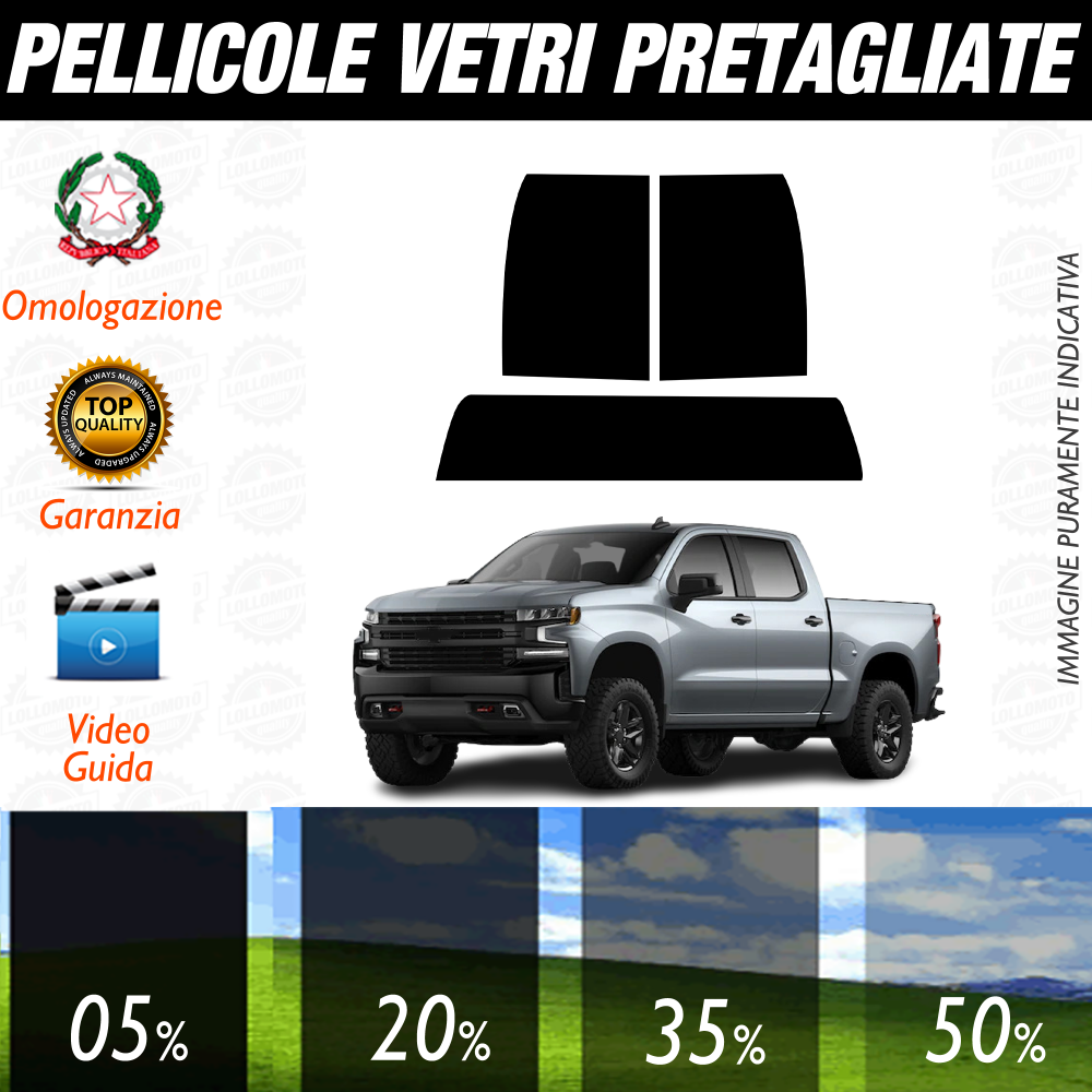Chevrolet Silverado dal 2019 a Oggi Pellicole Oscuramento Vetri Auto Pre Tagliate a Misura