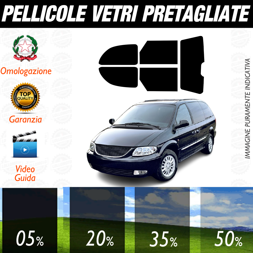 Chrysler Gran Voyager dal 2001 al 2008 Pellicole Oscuramento Vetri Posteriori Auto Pre Tagliate a Misura