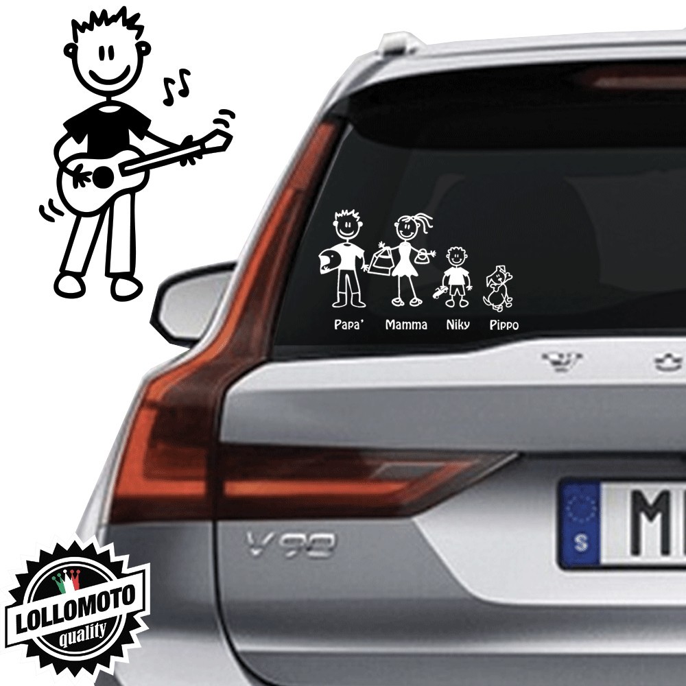 Ragazzo Che Suona Chitarra Vetro Auto Famiglia StickersFamily