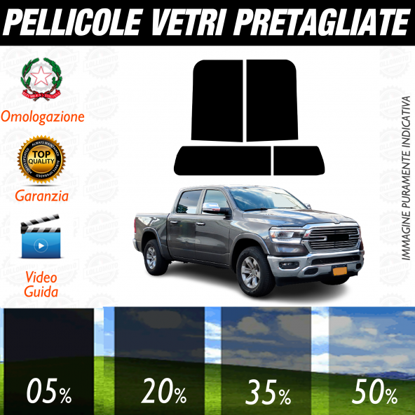 Dodge Ram 4P dal 2019 a Oggi Pellicole Oscuramento Vetri Auto Pre Tagliate a Misura