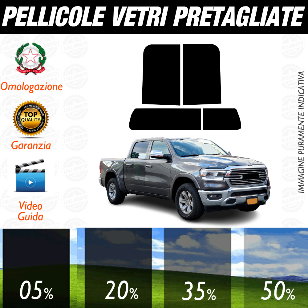 Dodge Ram 4P dal 2019 a Oggi Pellicole Oscuramento Vetri Auto Pre Tagliate a Misura