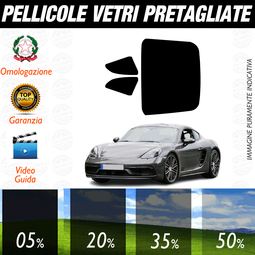 Porsche Cayman dal 2014 a Oggi Pellicole Oscuramento Vetri Auto Pre Tagliate a Misura