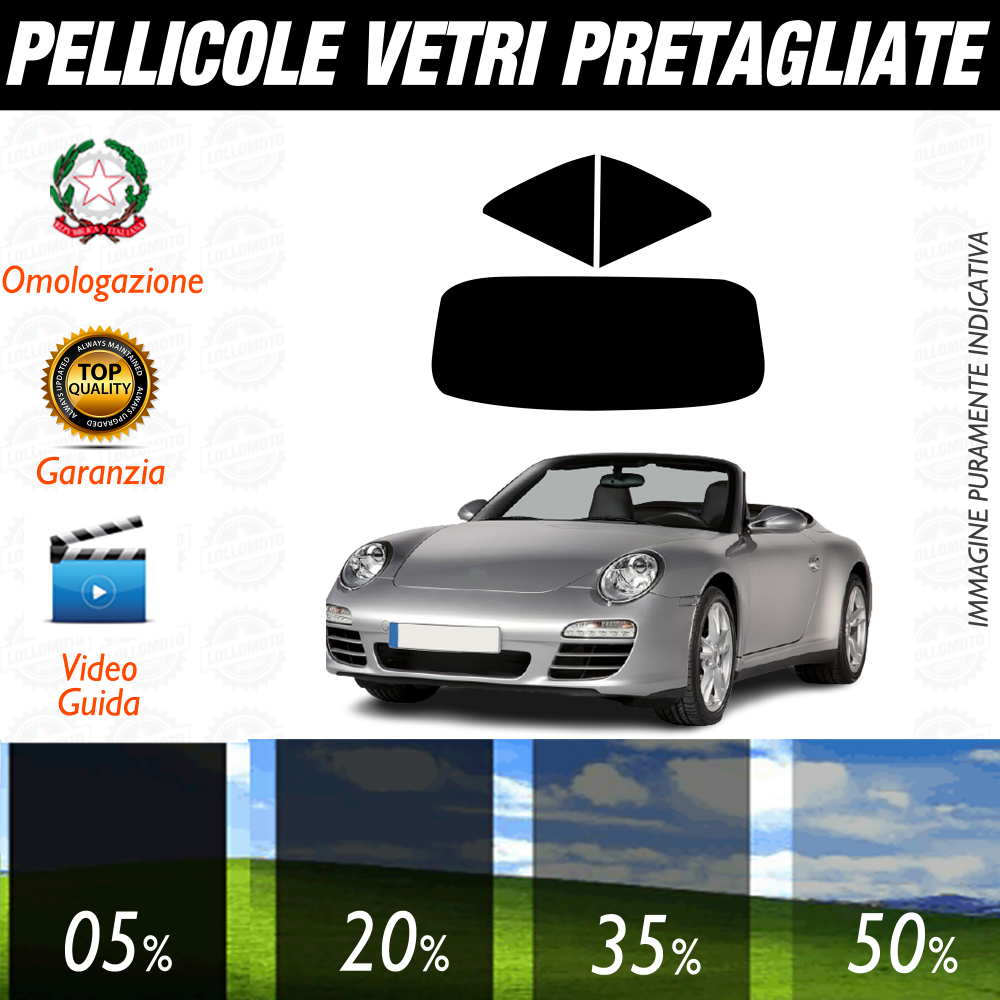 Porsche 911 Cabriolet dal 2005 al 2012 Pellicole Oscuramento Vetri Auto Pre Tagliate a Misura