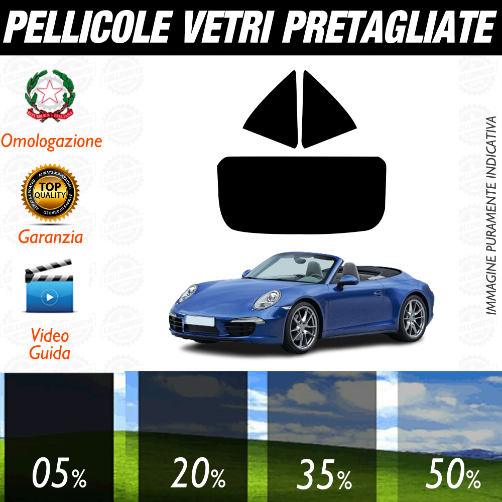 Porsche 911 Carrera Cabriolet dal 2012 al 2019 Pellicole Oscuramento Vetri Auto Pre Tagliate a Misura