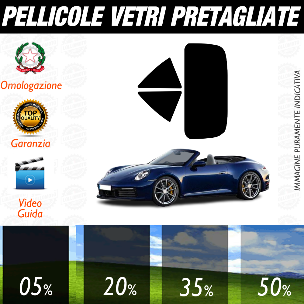 Porsche 911 Carrera Convertibile / Turbo / S / Turbo S dal 2020 a Oggi Pellicole Oscuramento Vetri Auto Pre Tagliate a Misura