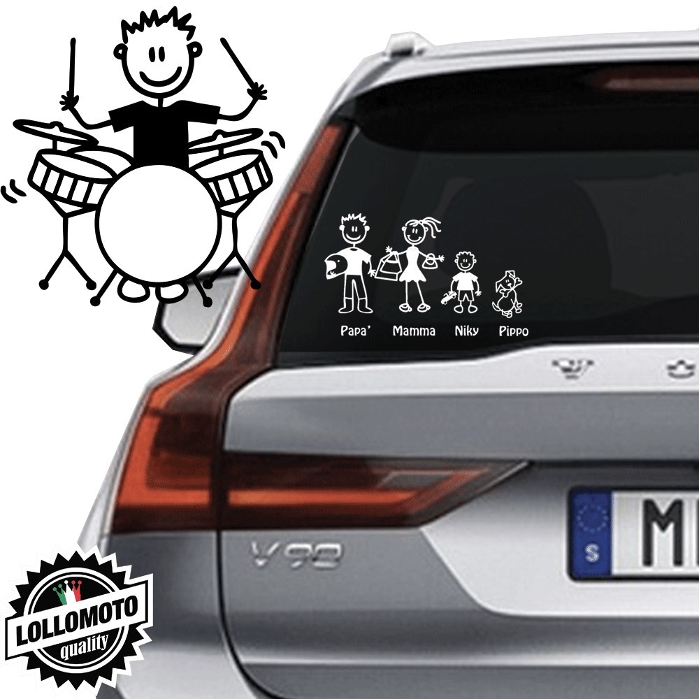 Ragazzo Che Suona Batteria Vetro Auto Famiglia StickersFamily