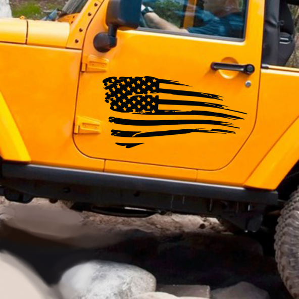 2pz Adesivi Bandiera Americana Rovinata Jeep Ford Chevy. Adesivi Stickers Fuoristrada Fiancate Offroad 4x4 Stickers Auto Decal