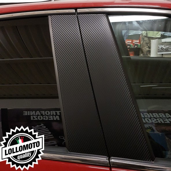 Kit 2 Strisce Adesive Montanti Sportelli Carbonio 4D per Fiat 500 dal 2007 ad Oggi Adesivi Stickers Fiancate Aut Decal