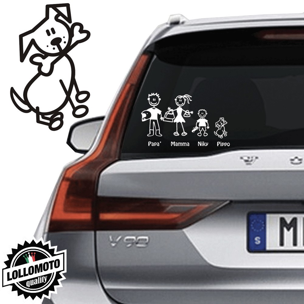 Cane Con Osso Vetro Auto Famiglia StickersFamily Stickers
