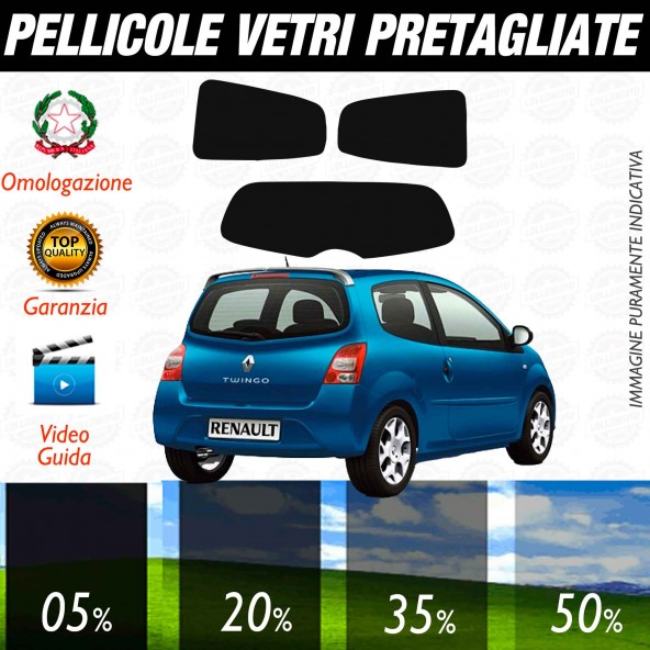 Renault Twingo dal 2007 al 2014 Pellicole Posteriori per Oscuramento Vetri Auto Pre Tagliate a Misura