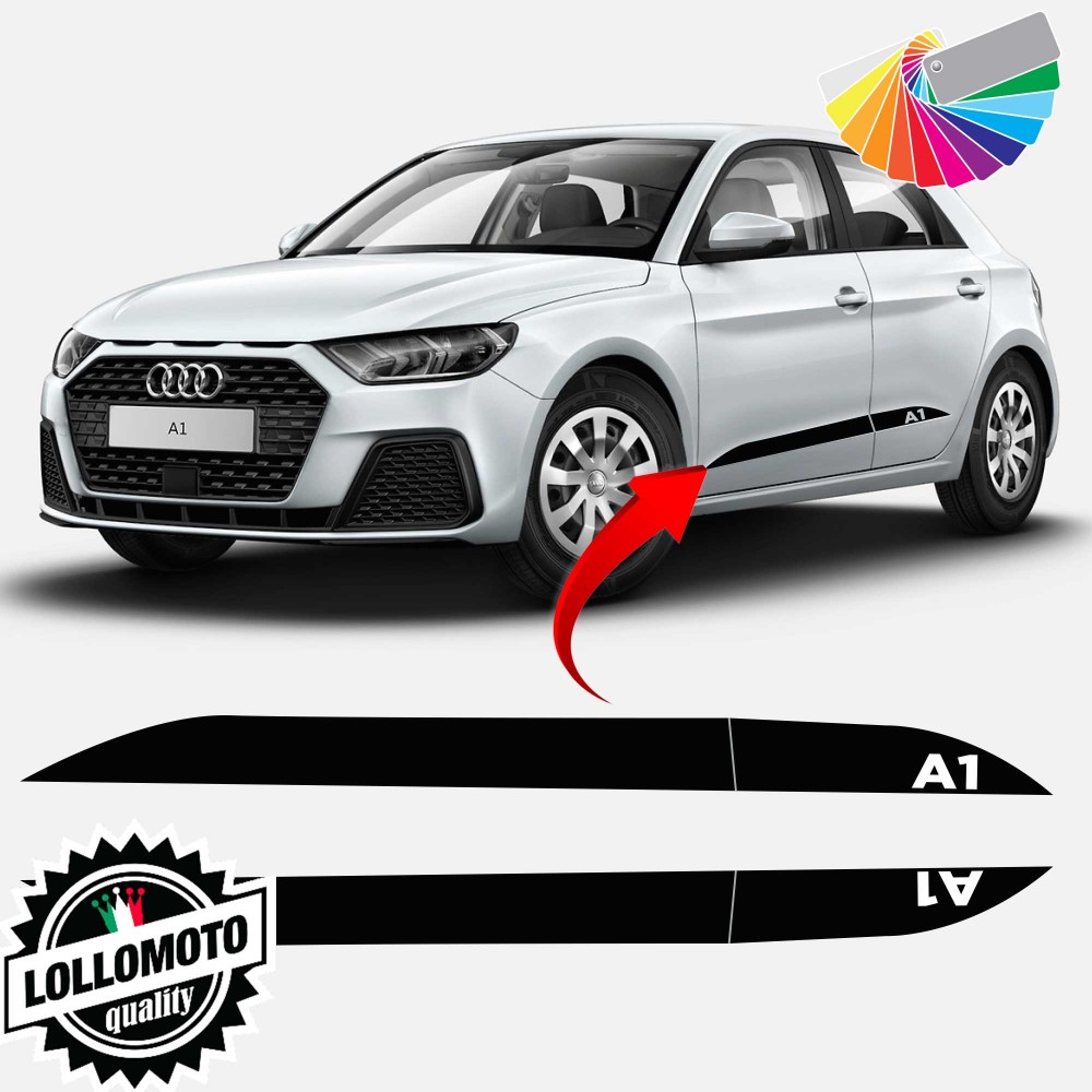 2x Strisce Adesive Laterali CON SCRITTA A1 per AUDI A1 dal 2019 ad OGGI Adesivi Auto