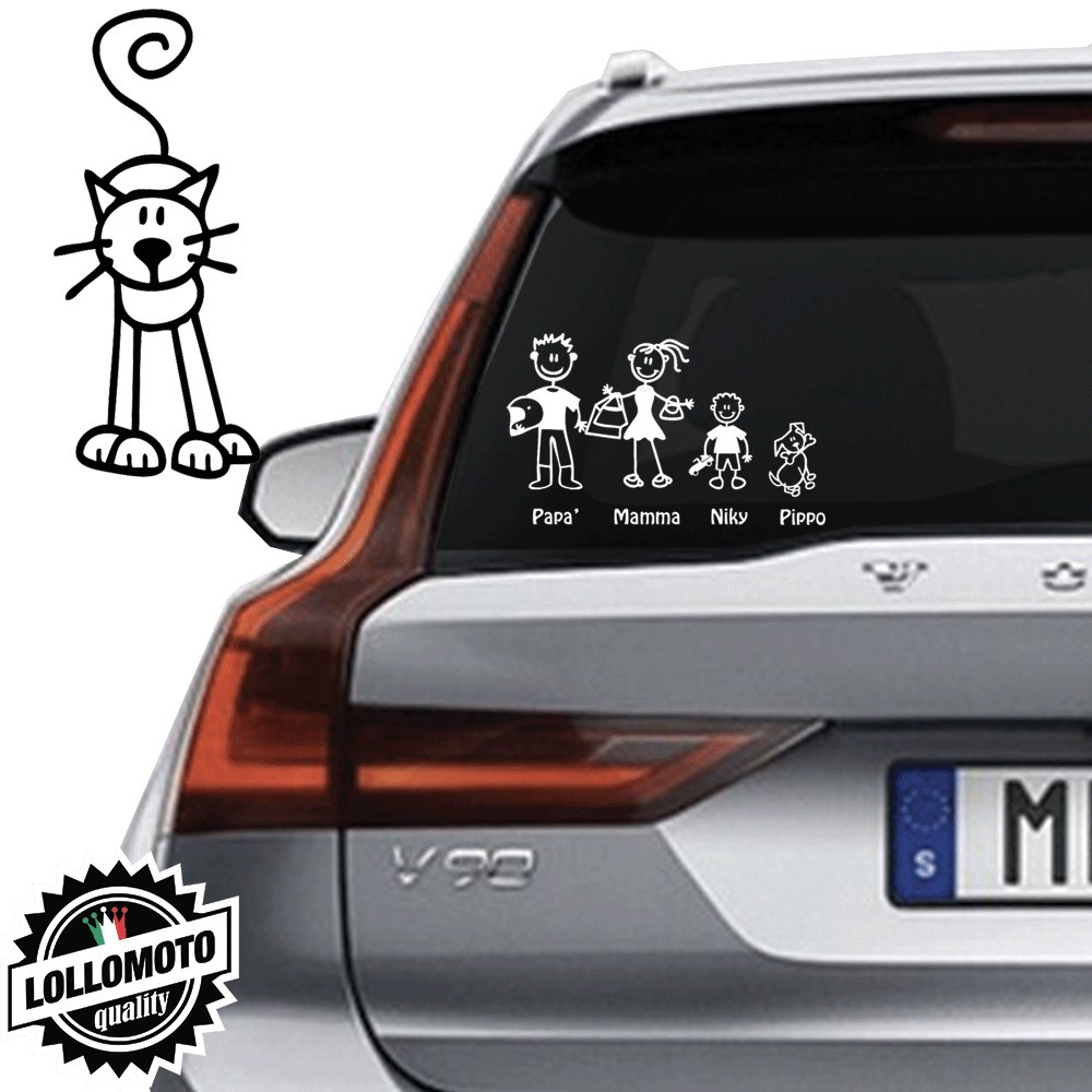 Gatto di Fronte Vetro Auto Famiglia StickersFamily Stickers