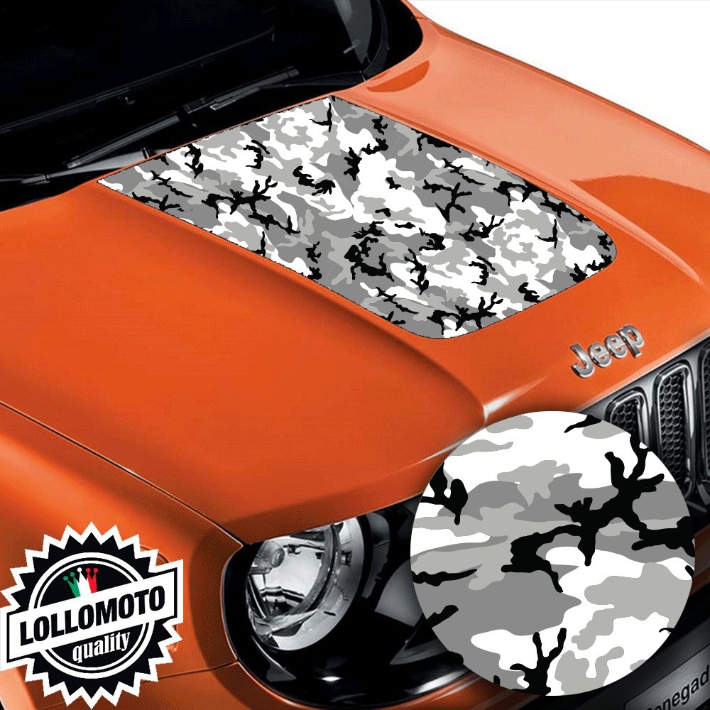 Striscia Adesiva Mimetico Artico Bianco Nero Cofano Jeep