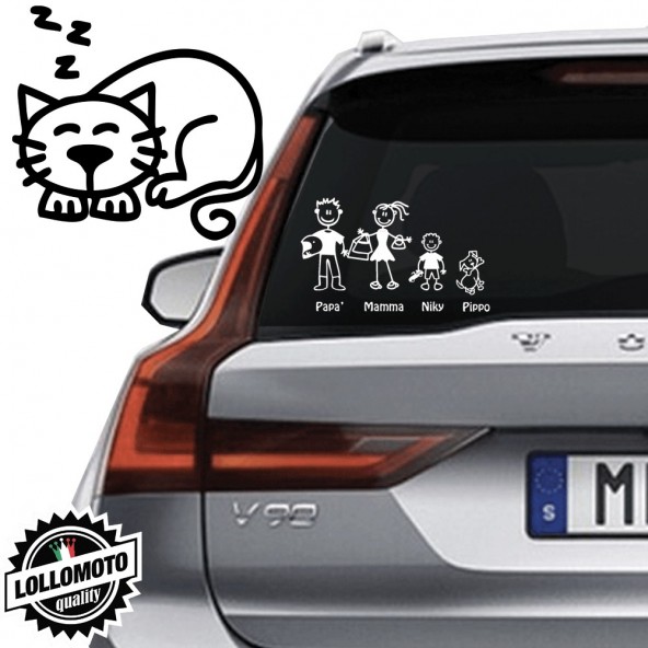 Gatto che Dorme Vetro Auto Famiglia StickersFamily Stickers