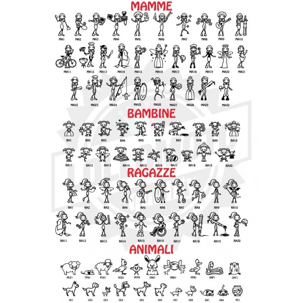 StickMan© 2.0 Bianchi Adesivi Famiglia Auto Moto Camper Stickers Family Vetro Macchina Nuova Versione Decal