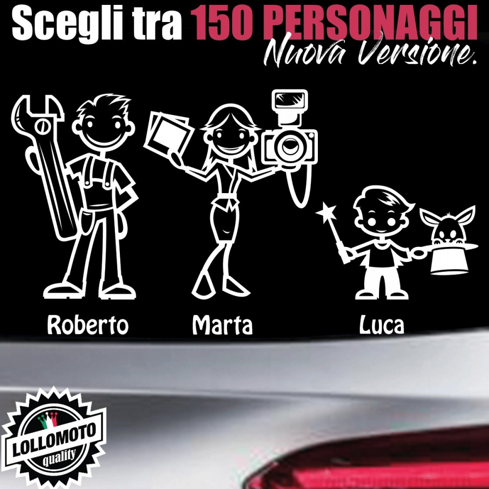 StickMan© 2.0 Bianchi Adesivi Famiglia Auto Moto Camper Stickers Family Vetro Macchina Nuova Versione Decal