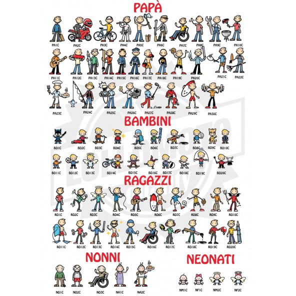 StickMan© 2.0 Colorati Adesivi Famiglia Auto Moto Camper Stickers Family Vetro Macchina Nuova Versione Decal