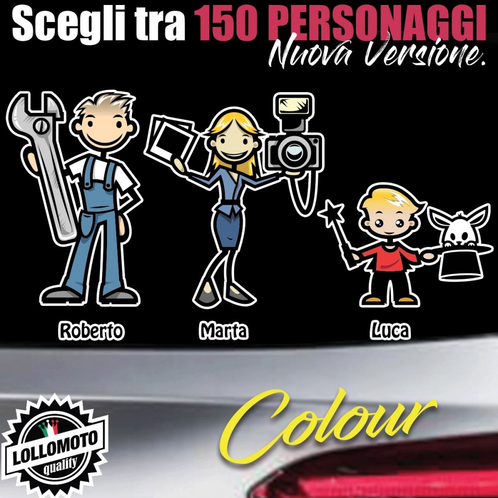 StickMan© 2.0 Colorati Adesivi Famiglia Auto Moto Camper Stickers Family Vetro Macchina Nuova Versione Decal