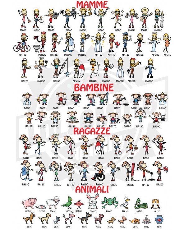 StickMan© 2.0 Colorati Adesivi Famiglia Auto Moto Camper Stickers Family Vetro Macchina Nuova Versione Decal