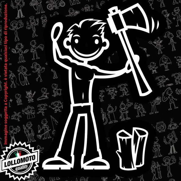 Papà Taglia Legna StickMan© 2.0 Bianchi e Neri Adesivi Famiglia Vetro Auto Stickers Family Stickers Family Decal