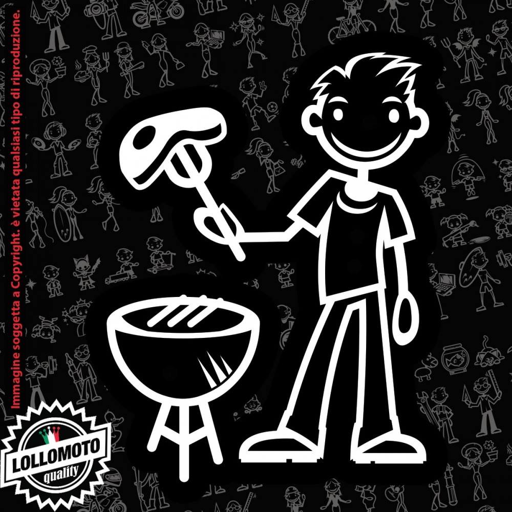 Papà Barbeque StickMan© 2.0 Bianchi e Neri Adesivi Famiglia Vetro Auto Stickers Family Stickers Family Decal