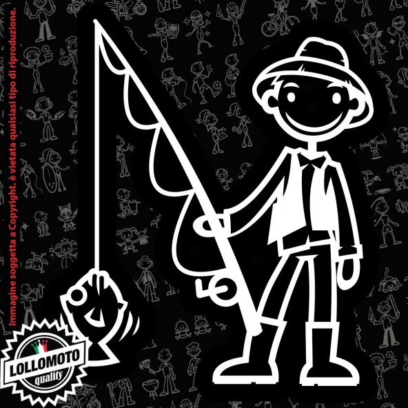 Papà Pescatore StickMan© 2.0 Bianchi e Neri Adesivi Famiglia Vetro Auto Stickers Family Stickers Family Decal