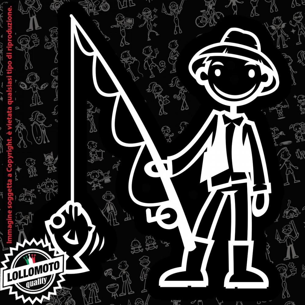 Papà Pescatore StickMan© 2.0 Bianchi e Neri Adesivi Famiglia Vetro Auto Stickers Family Stickers Family Decal