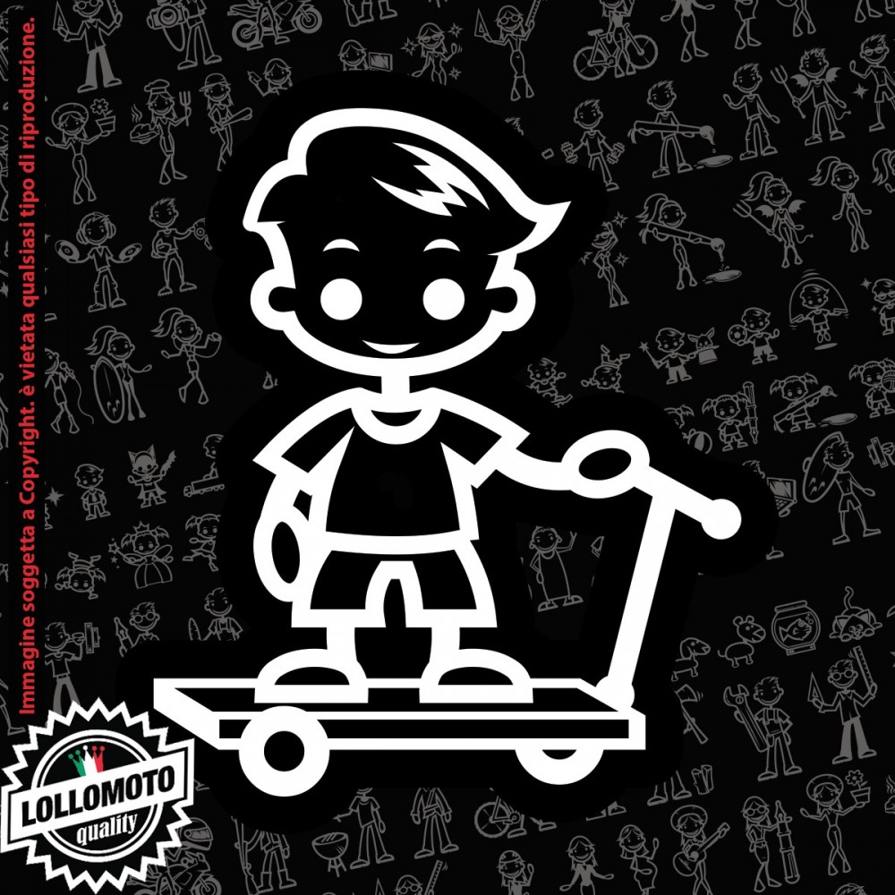 Bambino con monopattino StickMan© 2.0 Bianchi e Neri Adesivi Famiglia Vetro Auto Stickers Family Stickers Family Decal