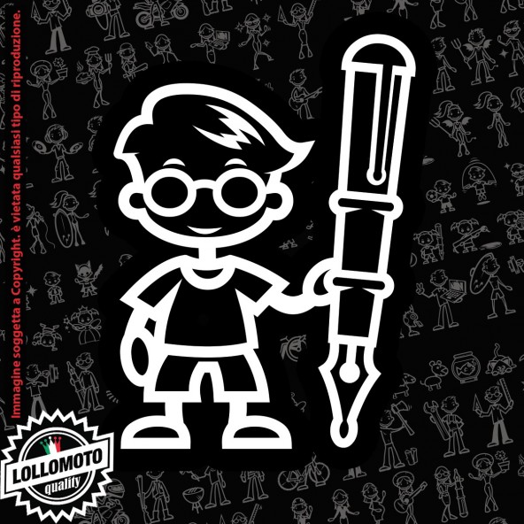 Bambino con Penna StickMan© 2.0 Bianchi e Neri Adesivi Famiglia Vetro Auto Stickers Family Stickers Family Decal