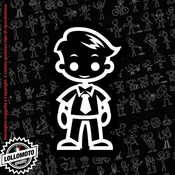 Bambino con Cravatta StickMan© 2.0 Bianchi e Neri Adesivi Famiglia Vetro Auto Stickers Family Stickers Family Decal