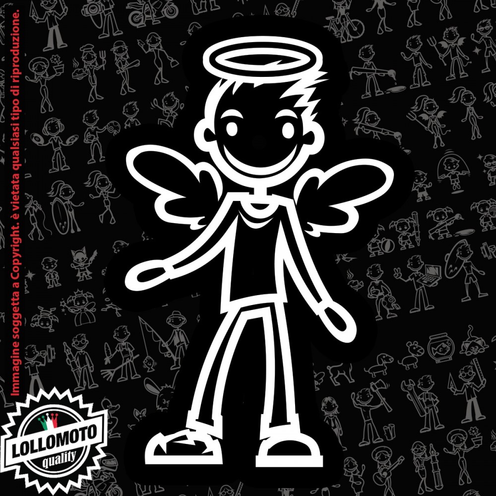 Ragazzo Angelo StickMan© 2.0 Bianchi e Neri Adesivi Famiglia Vetro Auto Stickers Family Stickers Family Decal